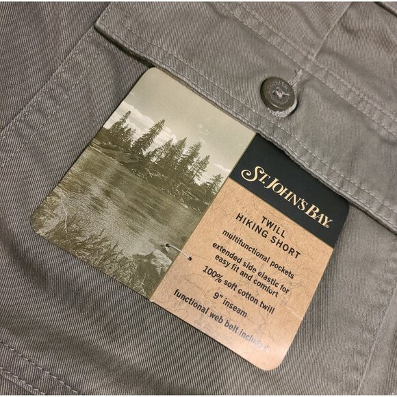 New! St. John's Bay Men Shorts 54 Green Gray Cargo Twill Hiking Button 9" Inseam - Picture 12 of 13